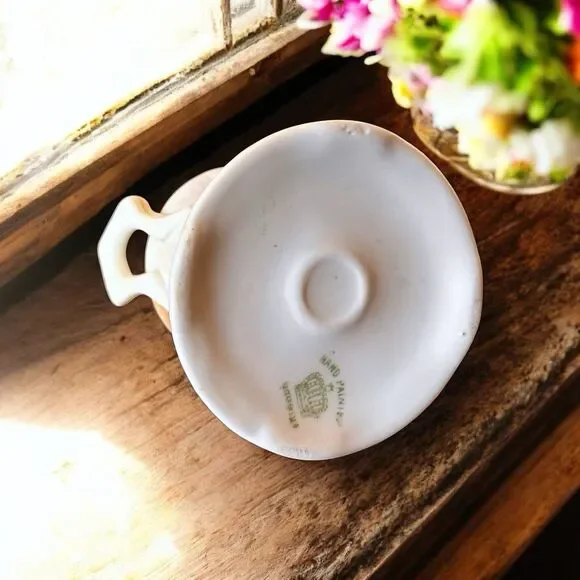 Antique Nippon Small Hand Painted Two Handled Mini Bud Vase Floral Fine China - Picture 6 of 6